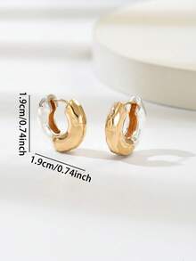 1 Pair Fashionable Asymmetrical Textured Dual-Tone Hoop Earrings For Women, Suitable For Vacation And Daily Wear - Multicolor - View 5