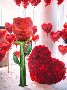 1 Stück 59-Inch großer künstlicher roter Rose Folienballon, roter Rosenblumen Ballon, für Geburtstags-Party, Hochzeit, romantischen Valentinstag, Party Dekoration, Jahrestag, Heiratsantrag, Fotobox Requisiten, romantische Überraschungs-Themen Dekoration
