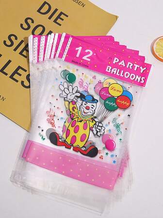 100pcs Birthday Party Clown Balloons Cellophane Goodie Bags Clear Self-Sealing Candy Snack Treat Gift Bags For Kids Baby Shower Birthday Party Favors Supplies Decorations