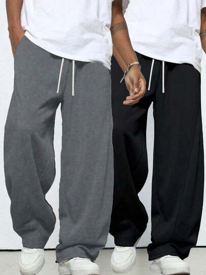 (Sonbahar/Kış) Koşu, Antrenman, Spor Salonu, Açık Hava, Seyahat, Sokak Modası İçin Bol Pantolonlar, Nefes Alabilen Örgü Spor Pantolonları, Düz Paça Pantolonlar, Erkek Arkadaş Stili Basketbol Pantolonları, Siyah Eşofman Altı