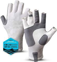 Tough Outdoors Guantes de pesca sin dedos para hombres y mujeres - Guantes de sol UPF 50+ - Guantes de kayak con protección UV - Guantes de pesca con protección solar - Blanco - Ver 1