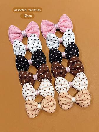 12 piezas Pinzas para el cabello con moño a lunares lindos, accesorios de cabello diarios asequibles