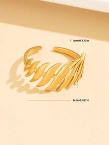 1 pieza Anillo de cadena de perlas huecas elegante y vintage, anillo de acero inoxidable con líneas geométricas en capas personalizado, joyería plateada en oro de 18K impermeable para mujeres, adecuado para festivales - geometría - Ver 7