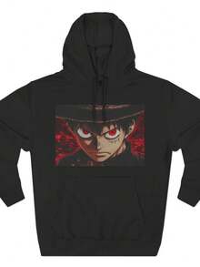 Anime-Inspired Three-Panel Fleece Hoodie, Cosplay Wear, Casual Hoodie - 黑色 - 查看 1