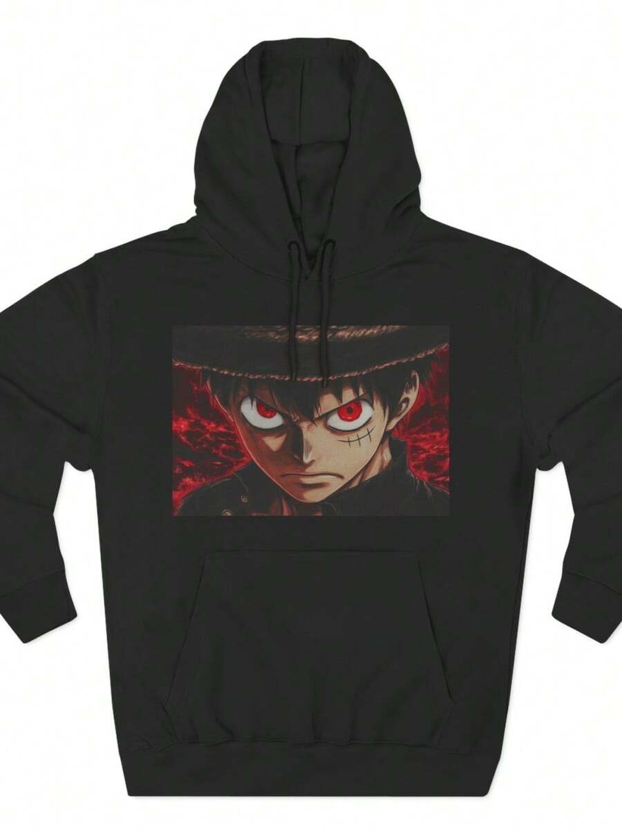 Anime-Inspired Three-Panel Fleece Hoodie, Cosplay Wear, Casual Hoodie - 黑色 - 查看 1