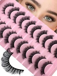 10 Pairs Manga Lashes Faux Mink Eyelashes Natural Full False Eyelashes Travel Essentials Makeup Tools - 自然纖長款 - 查看 1