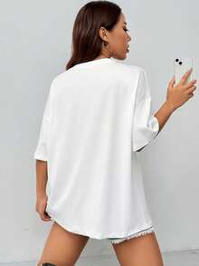 1 camiseta con estampado digital divertido Ángel, gafas de corazón, cigarrillo, lazo rojo 180g, serie clásica, camiseta de manga corta para mujer, 100% algodón, cuello redondo retro casual - Blanco - Ver 2