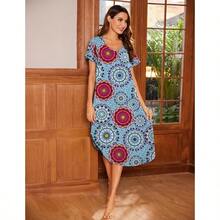 Sleep Shirts For Women Nightgown Short Sleeve House Dress Night Dress Womens Sleepwear - 藍色曼陀羅+小 - 查看 2