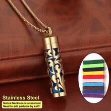 New Stainless Steel Jewelry Aromatherapy Diffuser Pendant Necklace, Hollow Flower Heart Open Locket Fragrance Essential Oil Diffuser Necklace, Couples & Men Punk Necklace Accessory Gift - Black - View 11