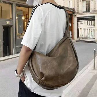 Retro Ins Tote Bag, Large Capacity Shoulder Bag With Non-Adjustable Strap, Casual Shoulder Leather Vintage Messenger Bag For Men, Fashion Crossbody Bag For Commute, Travel, School, College Travel Essentials Holiday Essentials For Men New Life Items For Students Men Essentials Fashion Men's Bags Graduation School Bag