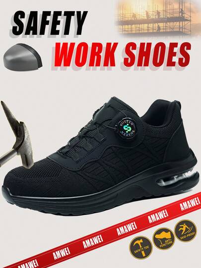 1 Pair Steel Toe Shoes, Men's And Women's Steel Toe Casual Sports Shoes, Anti-Smash And Anti-Puncture, Mesh Breathable Sports Shoes Series, Suitable For All Seasons, Soft Sole To Relieve Fatigue, Comfortable, Cushioned Sole Work And Sports Shoes, Fashionable Sports Work Shoes, Suitable For Construction Sites, Daily Maintenance Work, Safety Training, Steel Toe Sports Shoes, Steel Toe Training Shoes, Suitable For Construction Workers, Factory Workers