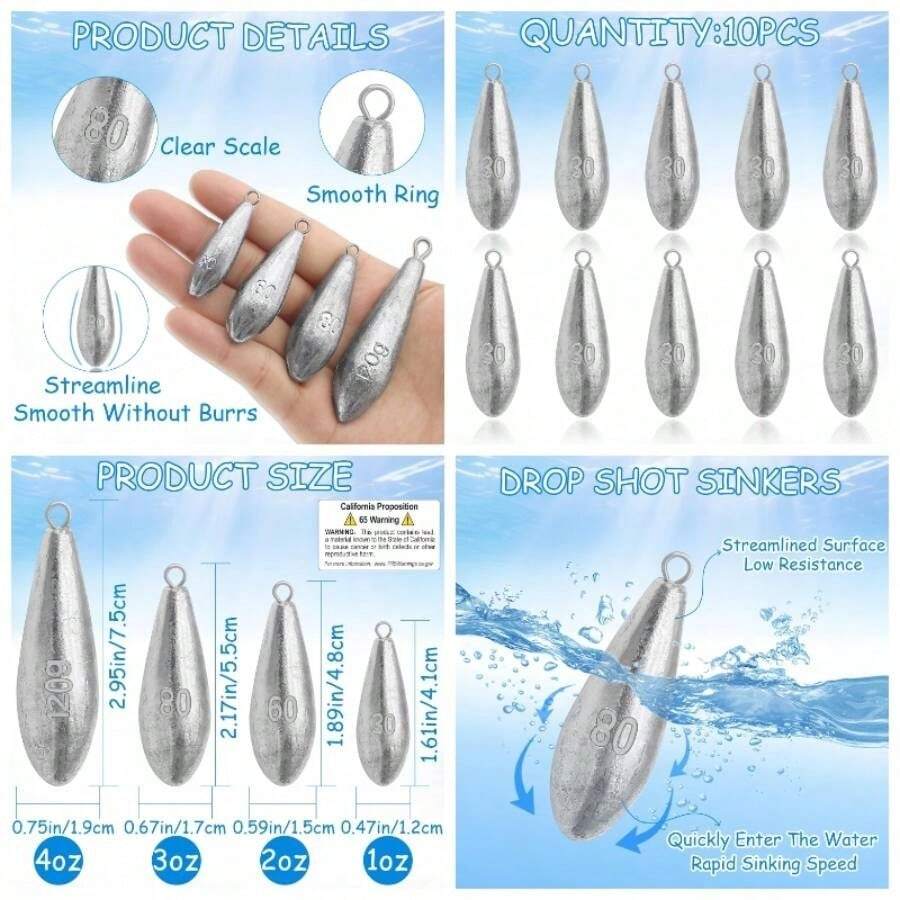 Pesas de pesca con tiro de gota para pesca de agua salada y agua dulce de 1 onzas, 2 onzas, 3 onzas, 4 onzas - 1 onza-10 piezas - Ver 1