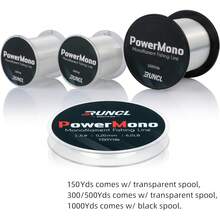 RUNCL PowerMono - Línea de pesca monofilamento 300/500/1000 yardas - Máxima fuerza, amortiguador, suspensión en agua, amigable con nudos, línea de pesca overol de 3 a 35 libras, baja y alta - Marrón - Ver 4