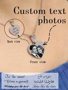 Customized Necklace, Personalized Women's Necklace, Customized Photo Heart-Shaped Pendant Necklace, Can Customize Photo And Text Pendant Necklace, Exquisite Jewelry, Silver, Customized Photo Gift, Heart-Shaped Pendant, Memorial Necklace, Photo Necklace, Valentine's Day Gift, Wedding Gift, Birthday Gift, Daily Wear, Casual, Bride, Couples - Style a - View 1