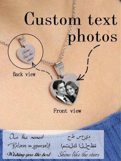 Customized Necklace, Personalized Women's Necklace, Customized Photo Heart-Shaped Pendant Necklace, Can Customize Photo And Text Pendant Necklace, Exquisite Jewelry, Silver, Customized Photo Gift, Heart-Shaped Pendant, Memorial Necklace, Photo Necklace, Valentine's Day Gift, Wedding Gift, Birthday Gift, Daily Wear, Casual, Bride, Couples