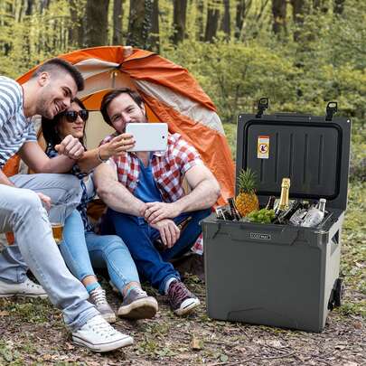 COSTWAY 42 Qt Glacière portable moulée par rotation Coffre isotherme 5-7 jours avec roues et poignée Charbon/Tan