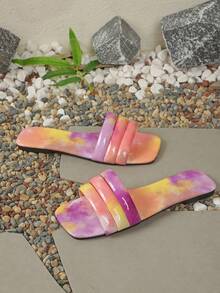 2026 Summer New Arrival Sandals, 1 Pair Women's Comfortable & Elegant Flat Slide Sandals, Slip-On Striped Sandals, Versatile Solid Color Beach PU Leather Pure Metal Women Beach Slippers, Suitable For Spring, Summer, Autumn - Red Violet - View 2