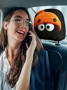2 piezas, Fundas de reposacabezas de coche con estampado divertido de ojos grandes de punto naranja, sin material de relleno, fácil de instalar y lavar, ajuste universal para todos los vehículos, perfectas para viajes largos y por carretera - Multicolor - Ver 8