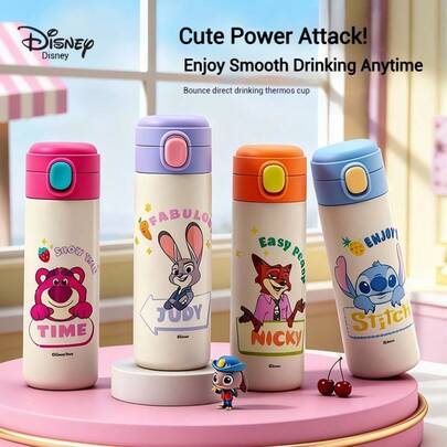 Disney Cartoon Insulated Cup Student Portable Flip-Top Lid Zootopia School-Use Direct-Drink Stainless Steel