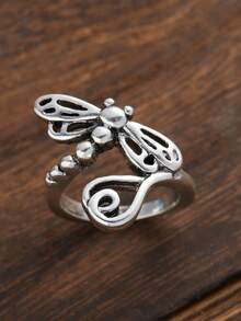 1 chiếc nhẫn đơn nữ thời trang thanh lịch hình chuồn chuồn chất liệu đồng màu bạc, thích hợp làm phụ kiện hàng ngày, tiệc tùng và trang phục, cỡ 6-10 - Màu Bạc Cổ - Xem 9