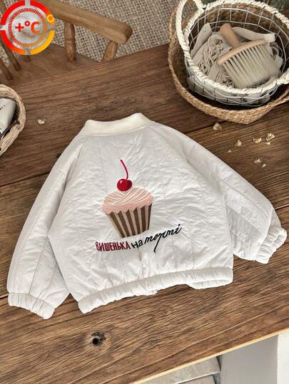 INS 女婴保暖冰淇淋蛋糕刺绣条纹棒球领外套，冬季