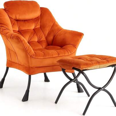 ORANGE Silla Perezosa con otomana, Moderna Silla de Descanso, sillón de Ocio con reposapiés, sillón de Lectura con Bolsillo Lateral para Sala de Estar, recámara, recámara y Oficina (Negro)