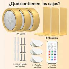 Lampara para Cuadro de Pared LED 3 Pack, 13 Color RGB Luces Debajo de Armario,Luz de Noche con Remote Control,lampara inalambrica para Sala y Dormitorio (Dorado) - 1 - Ver 6