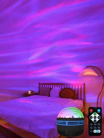 1pc LED Projection Lamp, Multi-Colored Patterns With Remote Control, Galaxy Star Projector, Bedroom Night Light Projector, Water Wave Projector, Star Projector, Home Theatre, Ceiling, Christmas Gift Decoration, Valentine Gift, Camping, Wedding Decoration, Romantic Night Light