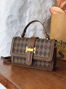 2025 Nouveau petit sac bandoulière carré, sac à épaule de marque de luxe léger pour femmes - Marron - Voir 7