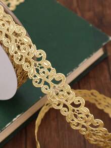 Fita de renda vazada dourada vintage de 20 jardas - Fita elegante de poliéster para costura, tricô e projetos DIY. Ideal para decoração de Dia das Mães, aniversários, casamentos, laços, sacolas de presente e artesanato.