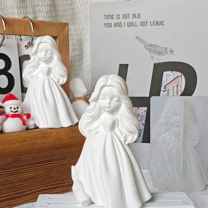 DIY Clay Mold Small Princess Dress Cartoon Plaster Doll Resin Mold Aromatherapy Plaster Doll Home Decor Candle Mold Silicone Mold