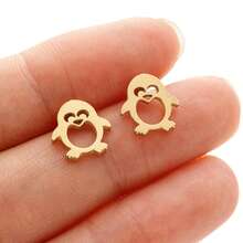 1 Pasang Anting Tusuk Wanita Bergaya dari Baja Antikarat Bentuk Penguin, Anting Tusuk Wanita yang Lucu - GED380 - View 7
