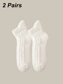 随机1/2/3/5双装女士纯色可爱休闲布艺船袜，加厚保暖舒适室内冬季睡眠袜