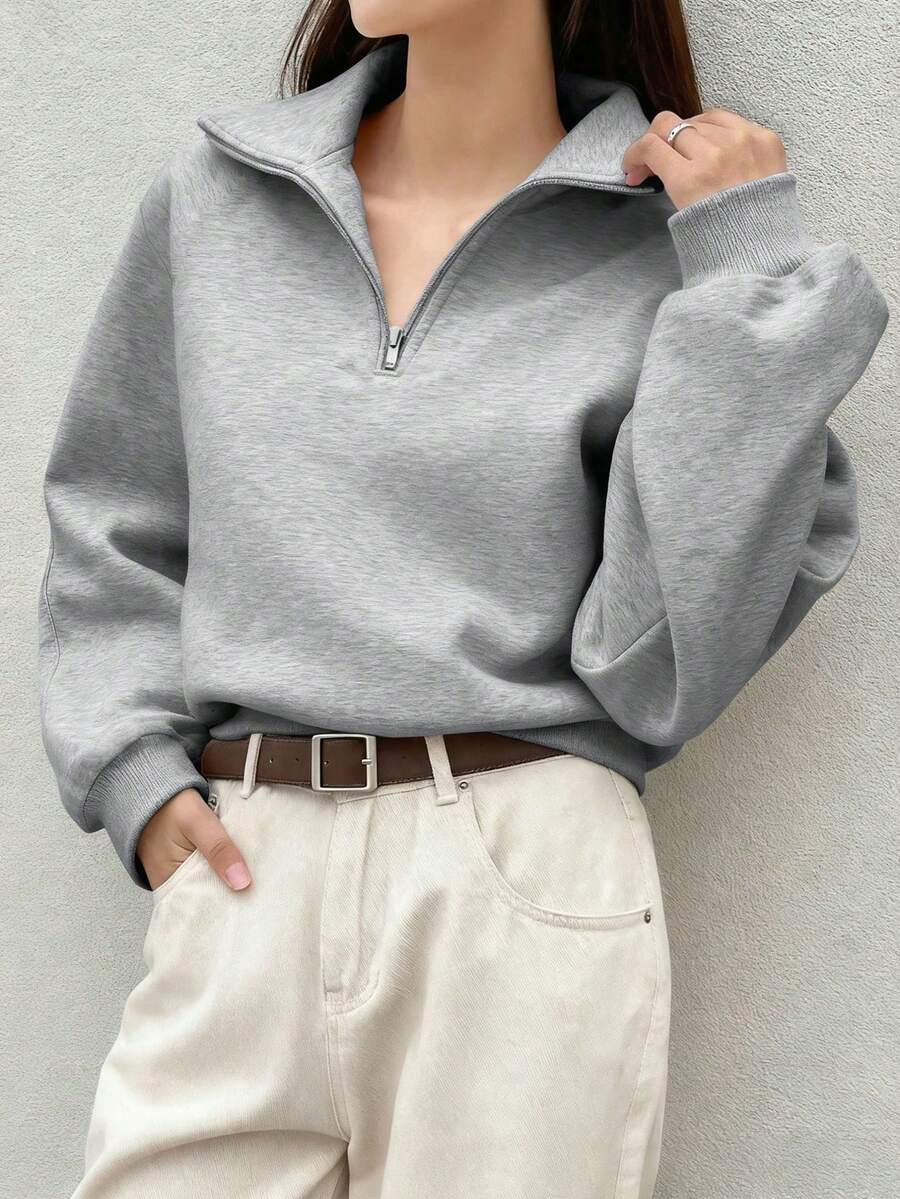 1 件青少年女孩返校翻领运动衫,宽松舒适休闲时尚百搭日常穿着 - 灰色 - 查看 1