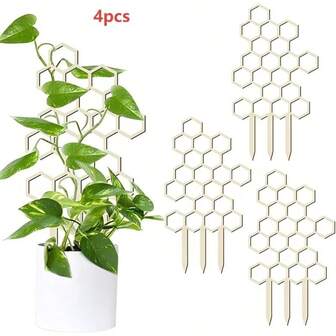 4pcs Honeycomb Indoor Climbing Plant Trellis - For Ivy & Vines, Wooden Garden Support Structure