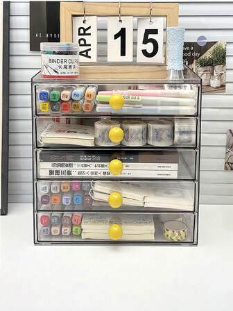 1 Piece Multifunctional Desktop Cosmetic Storage Box With Drawer, Large Capacity Waterproof And Dustproof Plastic Storage Box For Dressing Table, Manicure Tools, Nail Polish And Glue Storage, Clear Compact Vanity Organizer For Makeup Brushes Lipstick Eyeshadow Skincare Bottles And Tools, Stackable Portable Countertop Organizer For Bathroom Bedroom Dorm Office, Ideal Gift For Christmas Halloween Thanksgiving And Seasonal Holiday Beauty Storage Needs