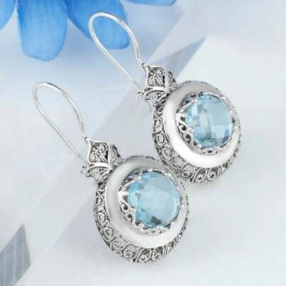 Elegant Synthetic Zirconia Pendant Earrings, Handmade Floral Round Pendant Earrings For Women