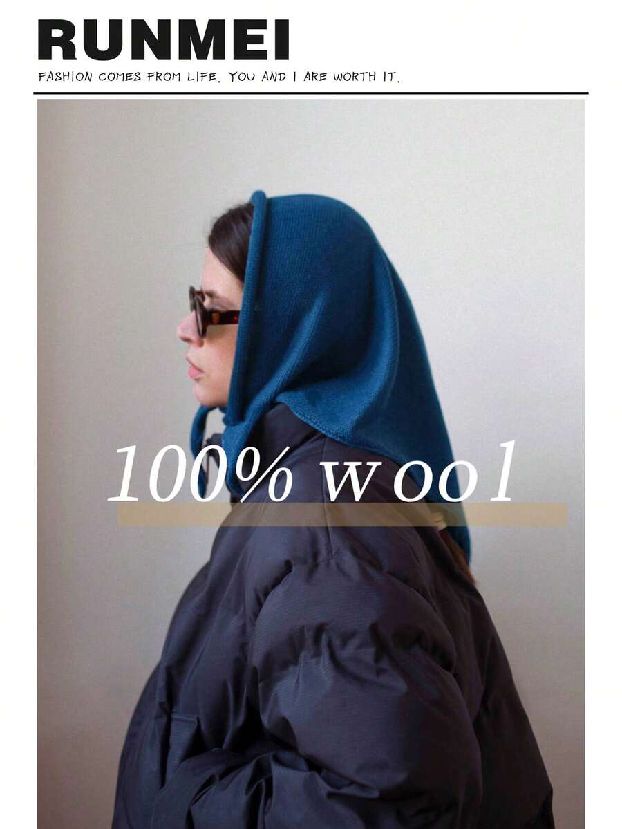 1pc 100% Wool Knitted Scarf For Women, Warm Winter Scarf, Bright Solid Color Design, Thick Shawl, Soft Triangular Shawl, Cashmere Collar, 2025 New Arrival