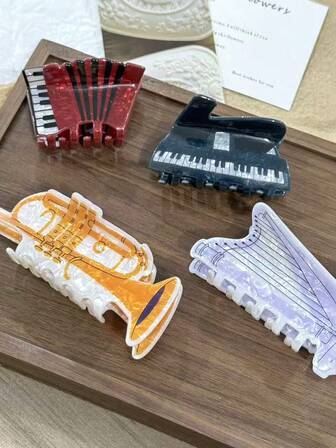 1pc Cartoon Musical Instrument Hair Claw Clip, Cute Hair Accessory For Piano, Harp, Accordion, Suitable For Daily, Festival, Commute, Party Decoration, Women, Back To School Gift, Valentine's Day Gift Cartoon Hair Clips Fashion Hair Clutch