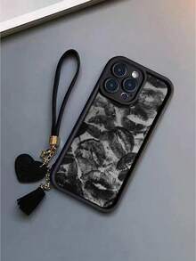 Ốp lưng điện thoại in hình môi dày chống rơi cao cấp mới có dây đeo cổ tay bằng da hình trái tim có thể tháo rời, mặt dây chuyền tua rua, vòng đeo tay ngắn - Nhiều màu - Xem 3