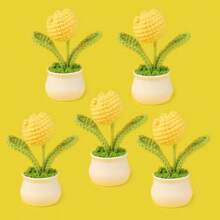 Planta de tulipán realista de maceta hecha a mano a ganchillo, adecuada para escritorio, coche, oficina, decoración del hogar, regalo de vacaciones, regalo del Día de San Valentín, regalo de cumpleaños, regalo de graduación, decoración de vuelta a la escuela, suministros de estudio - Multicolor - Ver 15