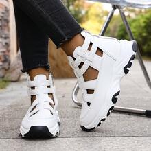 女士时尚厚底圆头镂空拉链运动凉鞋，罗马凉鞋，低帮凉鞋 - 白色 - 查看 6