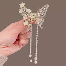Elegant Rose Butterfly Hairpin With Red Roses And Embellishments - Japanese And Korean Style Wedding Party Ball With Light Ladies Hair Accessories, Party Headgear Decoration - trắng - Xem 2