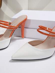 French Retro Casual Commute Business Lady-Like Pointed Toe Backless Thin High Heel Sandals, Elegant For Spring/Summer - White - View 5