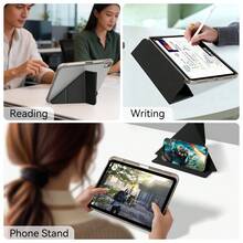 可拆卸Y型折叠平板电脑保护套，兼容iPad 11代 A16 2025、10代、Air 4/5 10.9、Air 11 M2 M3、7代/8代/9代 10.2、5代/6代 9.7、Mini 6/7，支持自动唤醒、多角度多折叠支架、内置笔槽和可拆卸保护盖。 - 黑色 - 查看 3