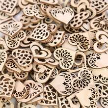 50片空心木质心形切片，乡村婚礼装饰，情人节生日派对激光切割木制工艺品