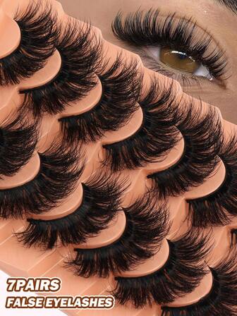 MAGEFY 7 pares de pestañas postizas de visón falso D Curl, lujosas, esponjosas, voluminosas y dramáticamente despeinadas, reutilizables, suaves y cómodas