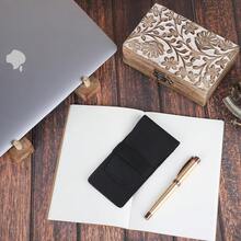 TheAntiq, Portalápices de cuero estuche genuino para 3 bolígrafos con solapa, estuche de cuero marrón para bolígrafos estilográficos, de punta redonda y de rollerball (3 bolígrafos, negro) - azul - Ver 3