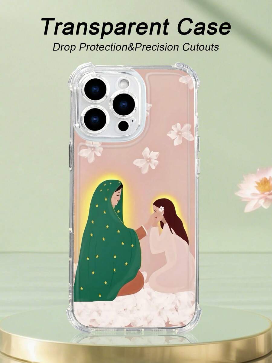 1 pieza Funda de teléfono con diseño artístico de la Virgen y una joven en tonos suaves, estilo religioso y emotivo, funda transparente resistente a golpes, ligera y con corte preciso, compatible con iPhone 17/16/15/14/13/12/11/XS/XR/X/PLUS/PRO/PROMAX, compatible con Galaxy A34/A35/A54/A55, Galaxy S20/S21/S22/S23/S24 Ultra/Plus, compatible con Moto/Galaxy/Redmi/Honor/OPPO, regalo de fiesta - transparente - Ver 1