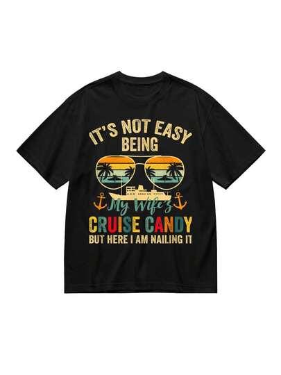 Camiseta casual suelta de algodón, esta no la camiseta de caramelo de crucero de mi esposa, camiseta casual de algodón para hombres y mujeres, negra con diseño gráfico colorido, talla S, perfecta para el ocio al aire  ropa de vacaciones, tela suave y transpirable, se puede usar en todas las estaciones sin preocuparse por la forma del cuerpo.